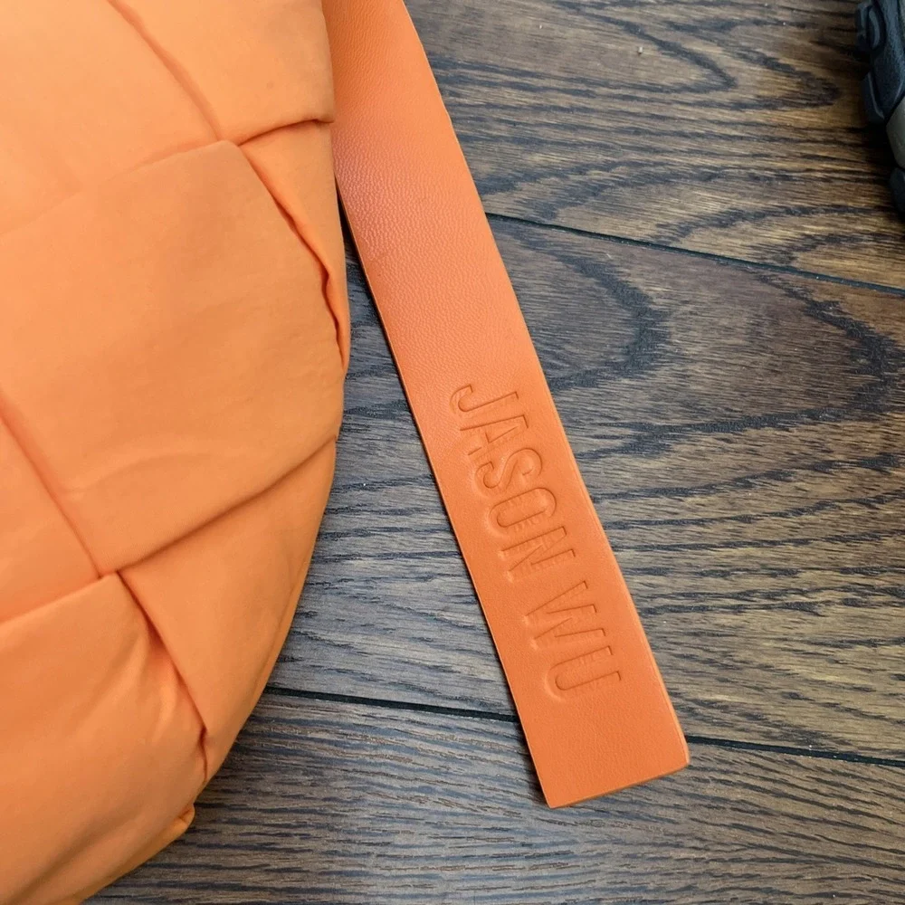 Jason Wu Nylon Woven Hobo Bag Vegan Leather Persimmon Orange $138 MSRP